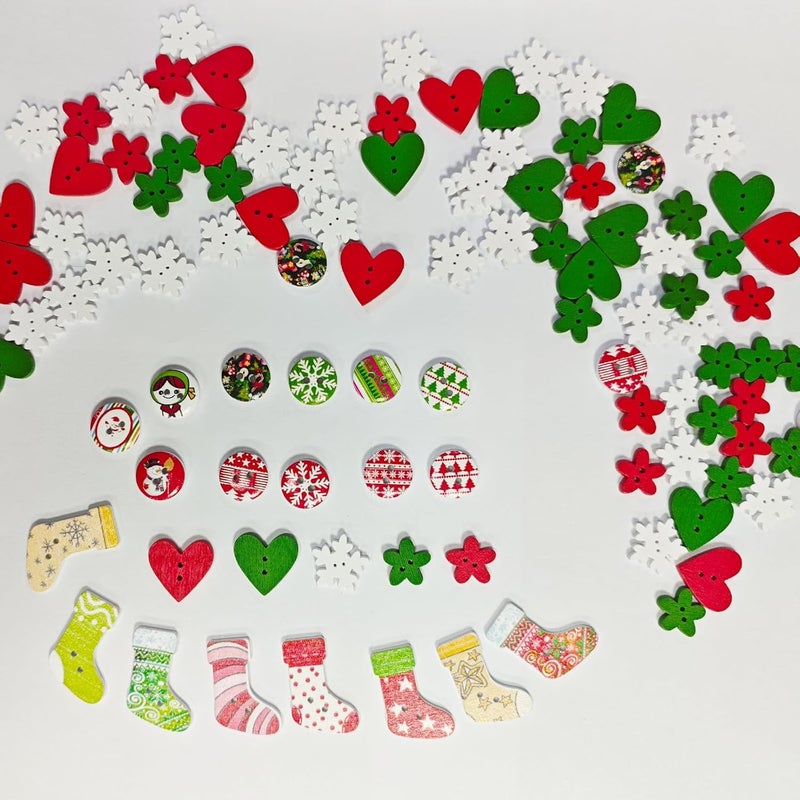 KOVOLALA 100 PCS Christmas Wooden Buttons Assorted Christmas Art Craft Buttons Snowflake Buttonsfor Handmade Project, Mixed Sizes and Styles - Image 3